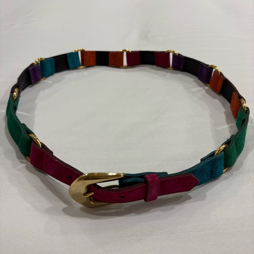 Multicolor Suede Women's Belt with Gold Buckle Boho